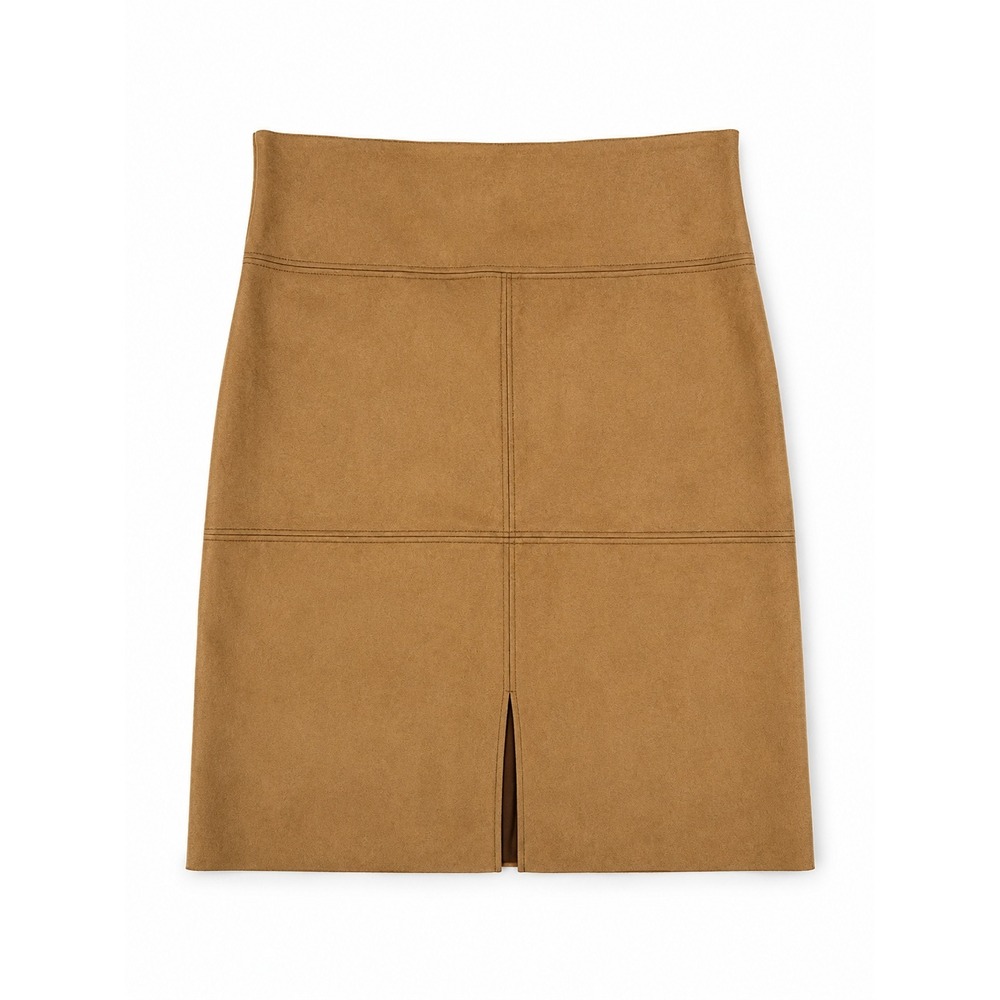NWT Chaps Brown Faux Suede Pencil Midi Skirt Women's Size 14 - Picture 4 of 4